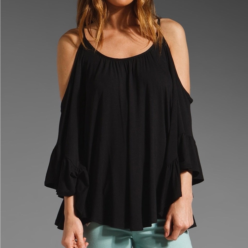 Asos Black Cold Shoulder Lace Trim Top